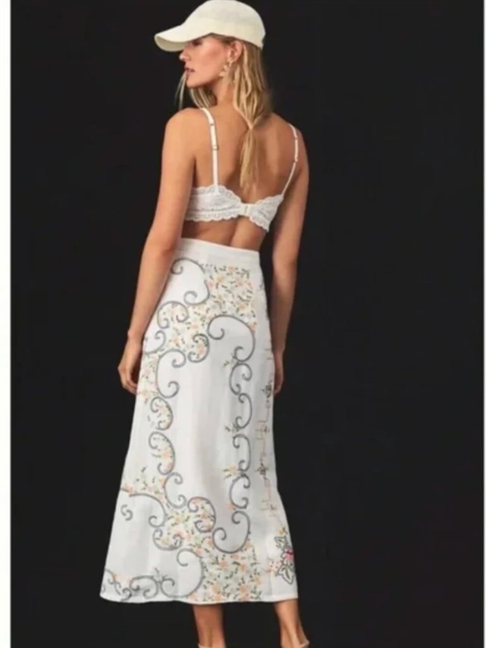 Anthropologie White Scalloped Embroidered Midi Skirt - Picture 3 of 6